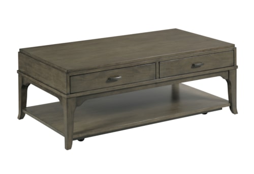 Transitional Rectangular 2-Drawer Coffee Table with Casters