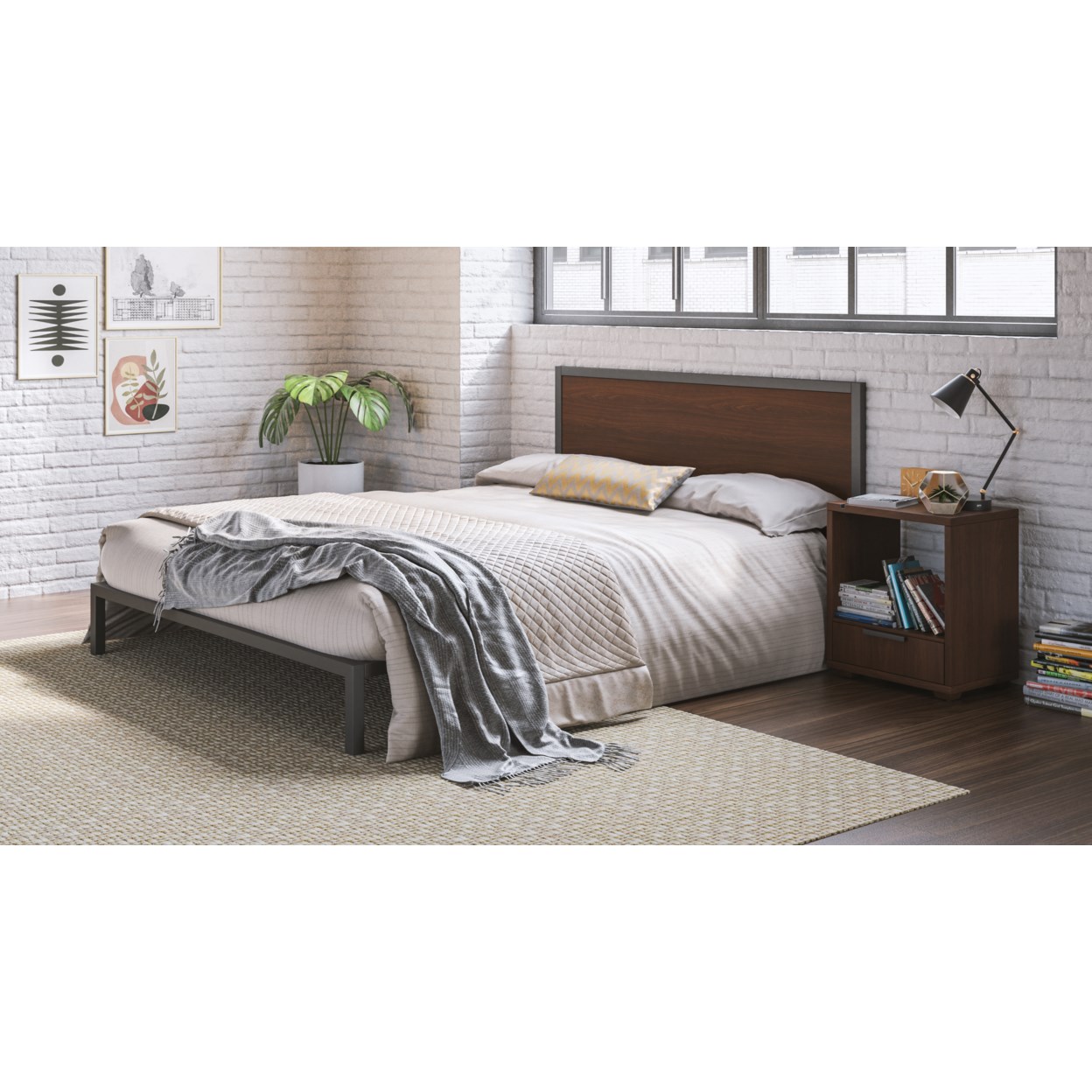 homestyles Merge Queen Paltform Bed with Nightstand