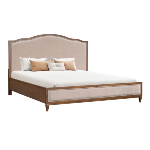 Transitional Upholstered King Bed with Nailhead Trim