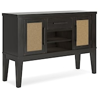 Dining Server in Aged Black with Faux Cane Accents