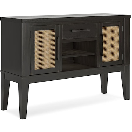 Dining Server in Aged Black with Faux Cane Accents