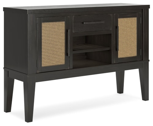 Dining Server in Aged Black with Faux Cane Accents