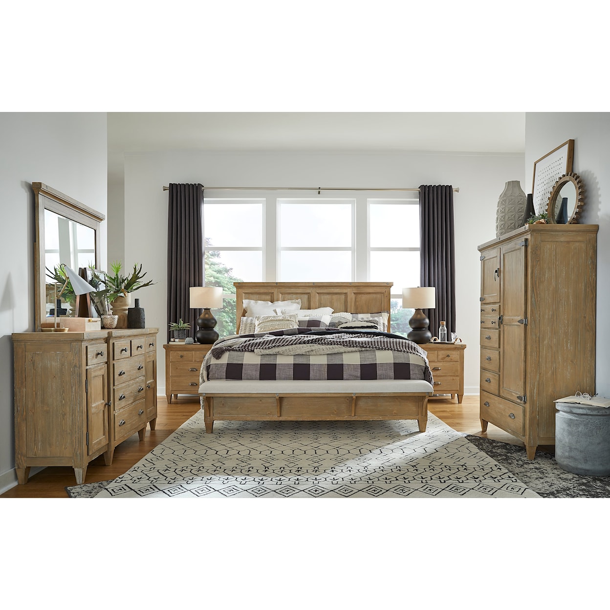 Magnussen Home Lynnfield Bedroom Queen Panel Bed with Bench