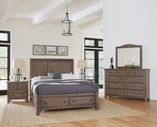 Farmhouse 4-Piece King Panel Bedroom Set with Footboard Storage