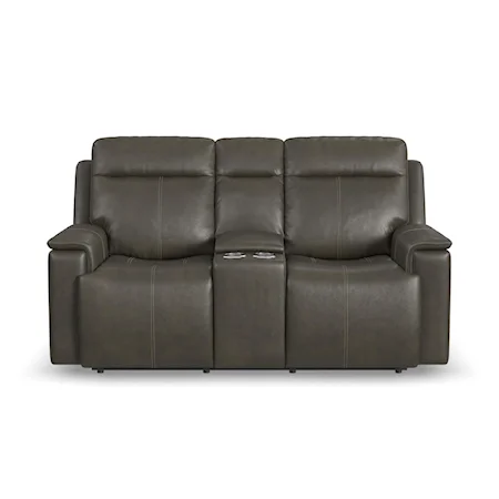 Casual Power Reclining Console Loveseat with Power Headrests and Lumbar