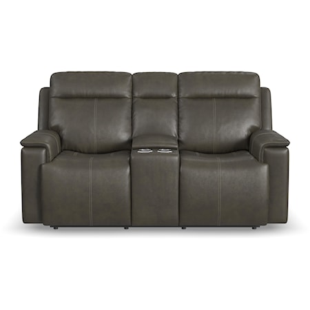 Casual Power Reclining Console Loveseat with Power Headrests and Lumbar