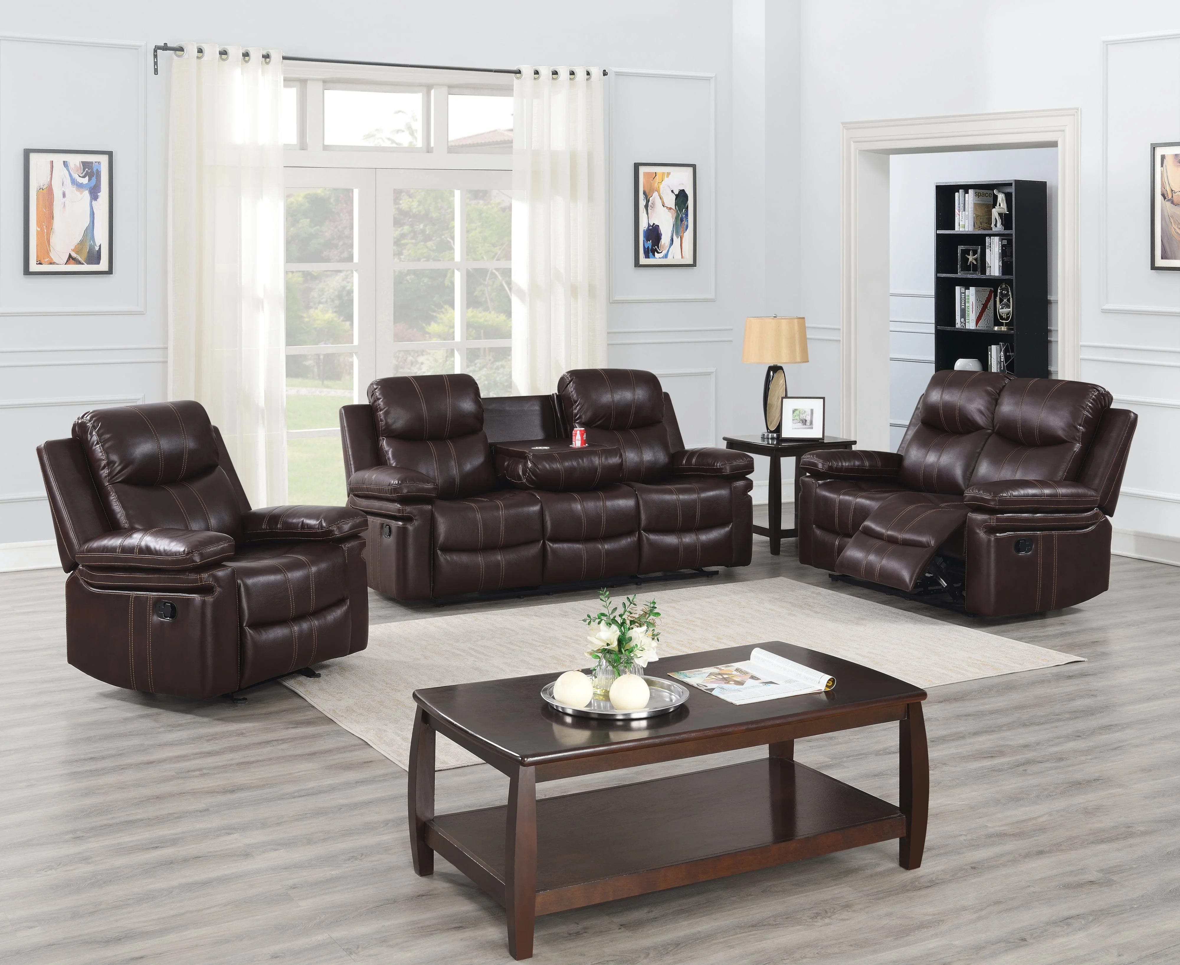 New Classic Kellen U602325P1BRN Casual Dual Recliner Console Loveseat