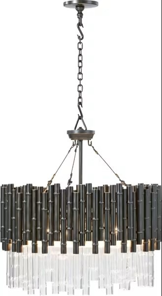 Contemporary Media Round Chandelier with Glass Bamboo Accents