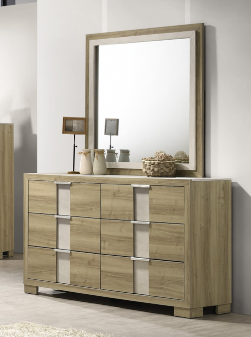 Contemporary 6-Drawer Dresser and Mirror Set