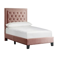 Transitional Upholstered Twin Platform Bed with Button Tufted Headboard