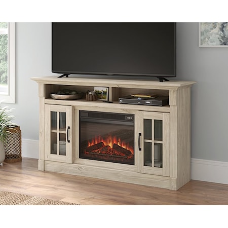 Rustic Fireplace TV Credenza with Open Shelf Storage