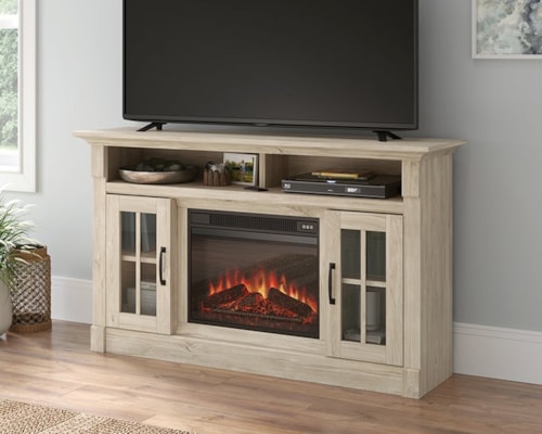 Rustic Fireplace TV Credenza with Open Shelf Storage