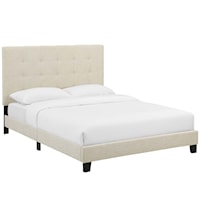 Queen Tufted Button Upholstered Fabric Platform Bed
