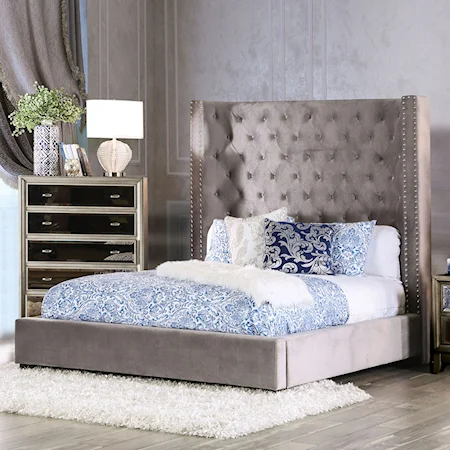 Upholstered Queen Bed, Gray