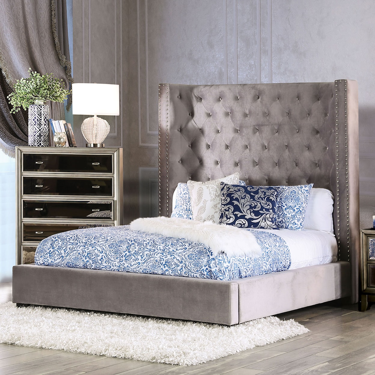 Furniture of America Cierra Queen Bed, Gray