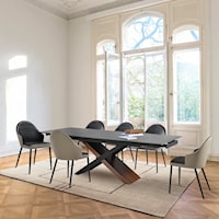 Transitional 7 Piece Extendable Dining Set with Faux Leather Chairs