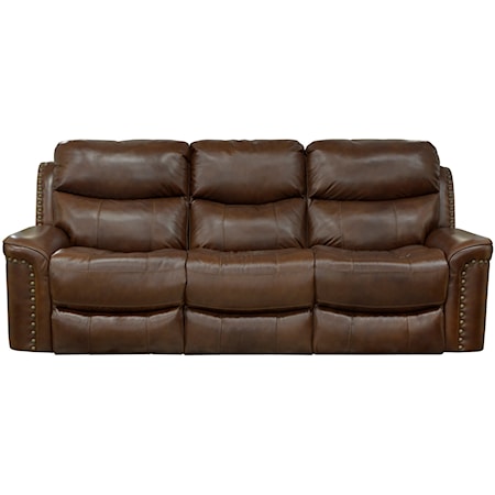 Leather Match Power Reclining Sofa with Nailhead Trim