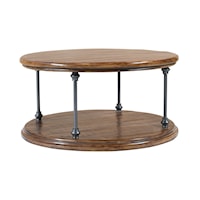 Industrial Larson Round Cocktail Table with Open Bottom Shelf