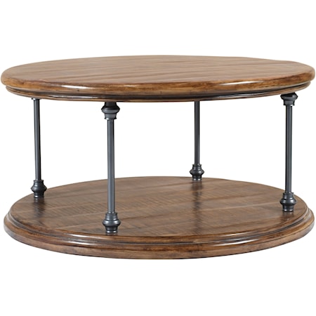 Industrial Larson Round Cocktail Table with Open Bottom Shelf