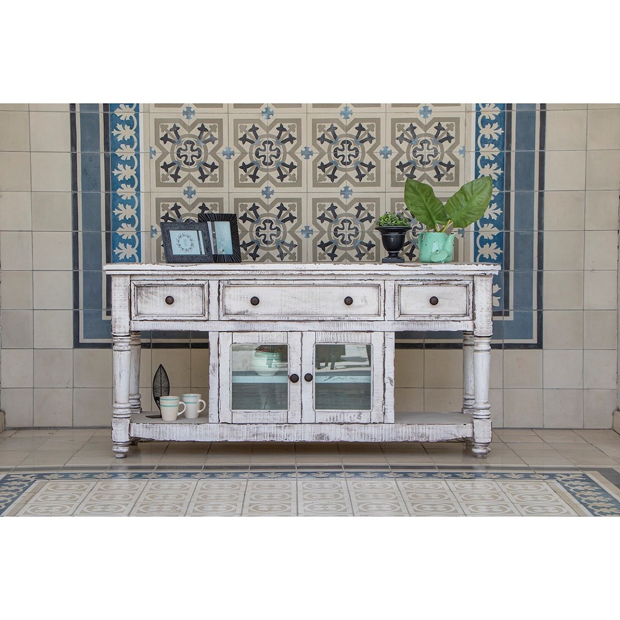 International Furniture Direct Aruba 70" TV Stand with 4 Drawers and 2 Doors