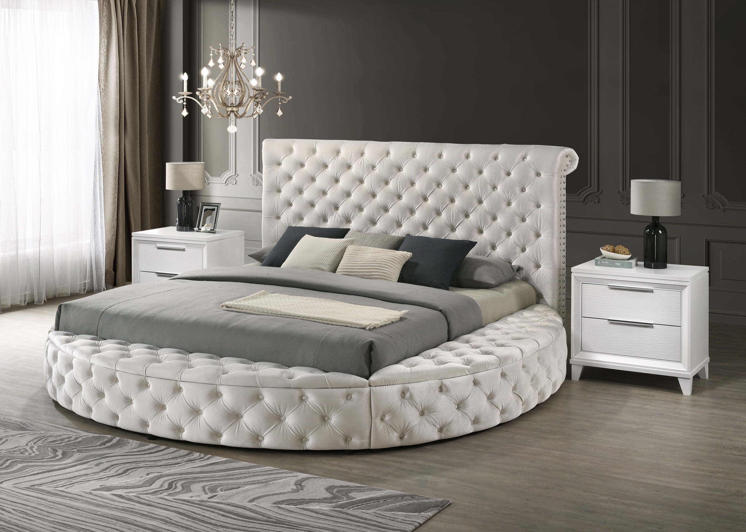 Queen Upholstered Bed - Ivory