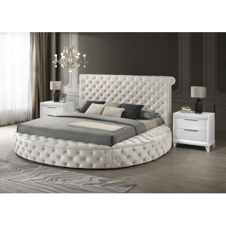 Queen Upholstered Bed - Ivory