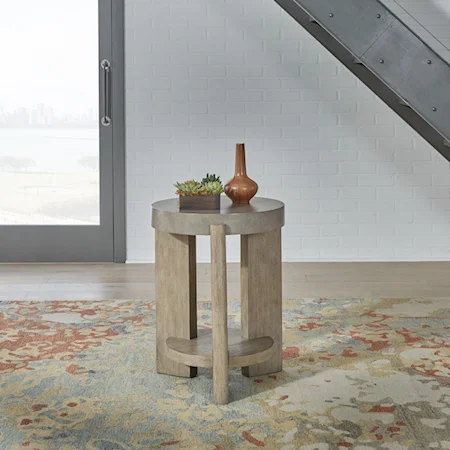 Contemporary Faux Concrete Chairside Table with Open Shelf