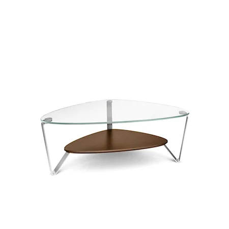 Contemporary Small Triangular Cocktail Table with Glass Top