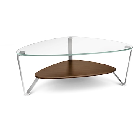 Contemporary Small Triangular Cocktail Table with Glass Top