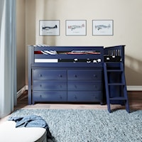 Windsor Youth Low Loft Bed w/Dresser and Bookshelf In Blue