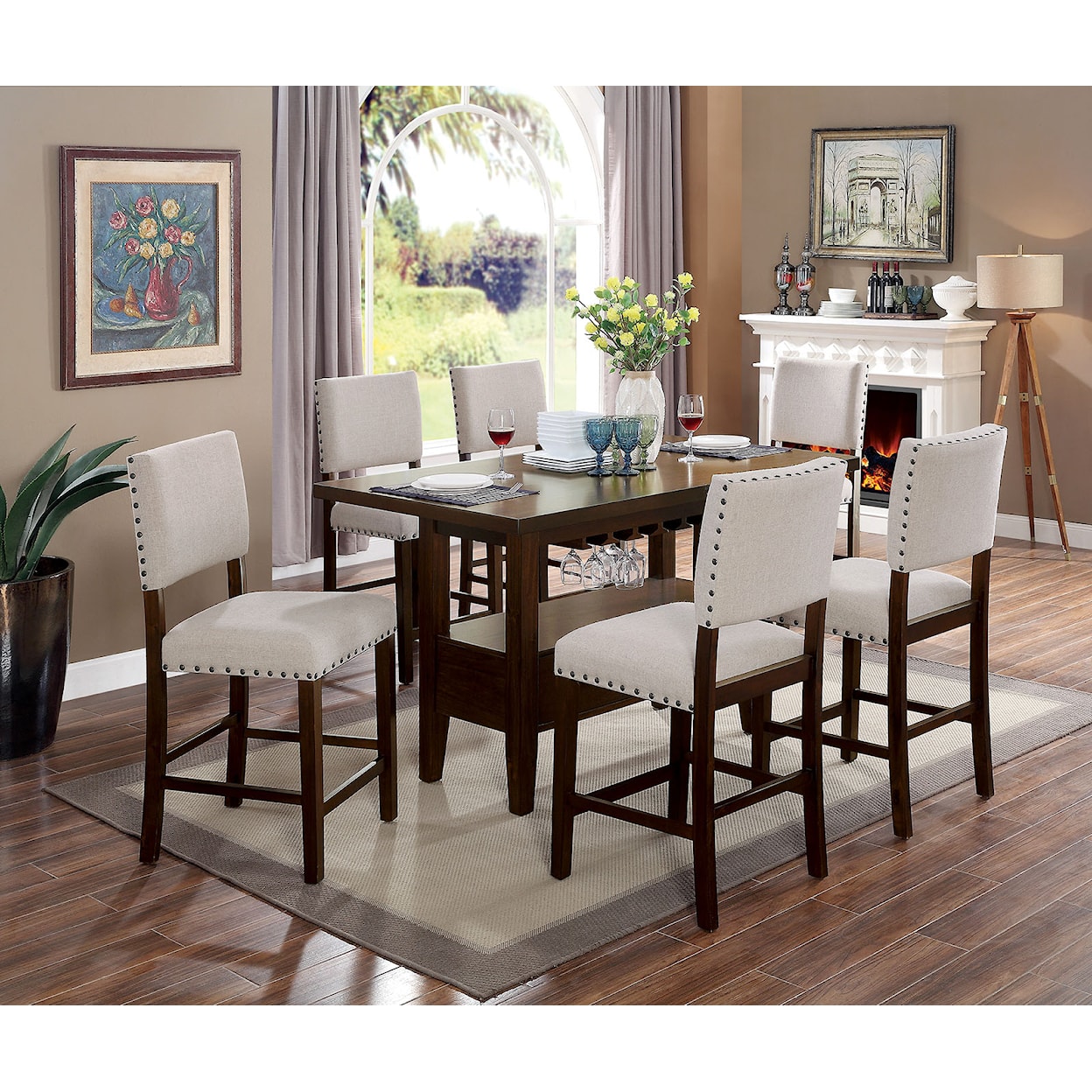 Furniture of America Lordello 7-Piece Counter Height Dining Table Set