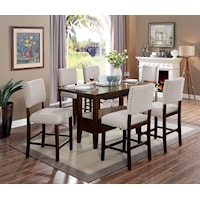 Transitional 7-Piece Counter Height Dining Table Set with Wine Glass Storage
