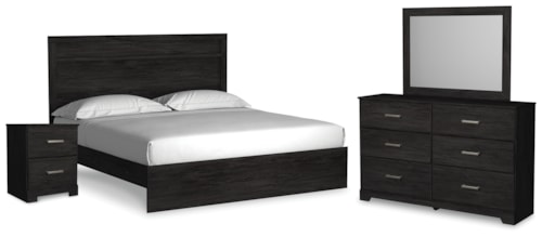 4pc King Panel Bed, Dresser, Mirror & Nightstand 