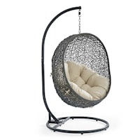 Coastal Outdoor Patio Sunbrella® Swing Chair With Stand - Gray/Beige