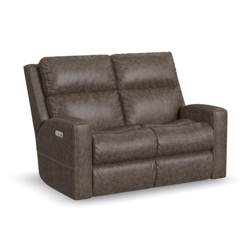 Contemporary Power Reclining Loveseat with Power Headrests & Lumbar