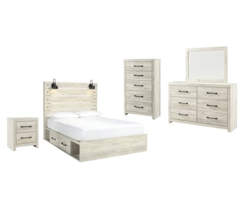 Queen Panel Bed With Storage, Dresser, Mirror, Chest And Nightstand