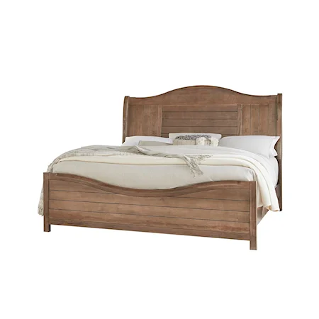 Rustic King Sleigh Bed with Metal Slats