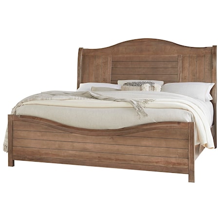 Rustic King Sleigh Bed with Metal Slats