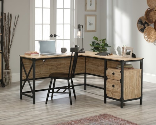 Industrial L-Shaped Desk with File Drawer