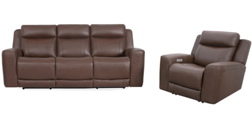 Casual Power Reclining Sofa and Recliner Set with Power Headrests