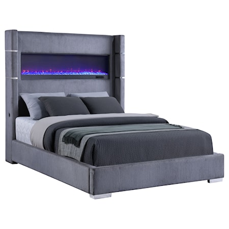 LISDALE GREY QUEEN FIREPLACE BED |