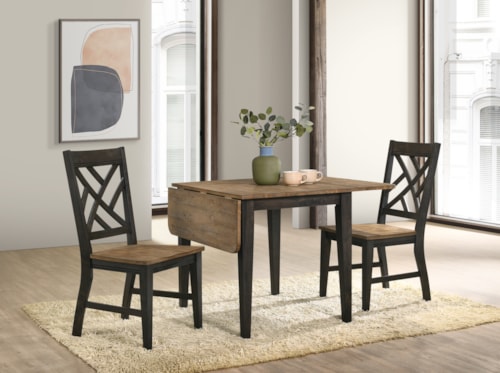 Transitional 3-Piece Dining Set with Lattice Back Side Chairs