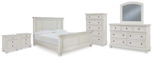 King Panel Bed, Dresser, Mirror, Chest And 2 Nightstands