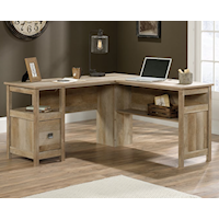 Farmhouse L-Shaped Desk with Open Shelf Storage & File Drawer
