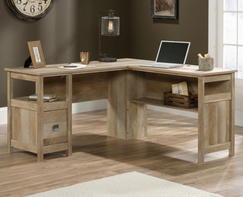 Farmhouse L-Shaped Desk with Open Shelf Storage & File Drawer