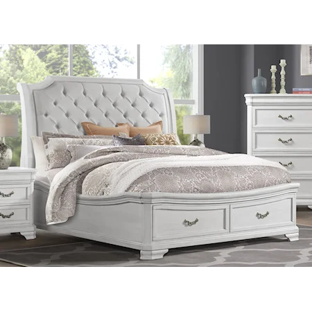 Traditional Queen Upholstered Bed with 2-Drawer Storage