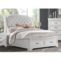 Traditional California King Upholstered Bed with 2-Drawer Storage