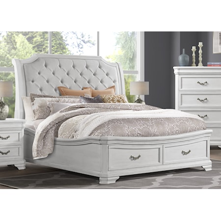 Traditional California King Upholstered Bed with 2-Drawer Storage