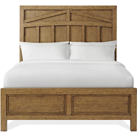 Rustic Contemporary Queen Panel Bed with Timber Truss Detailing on Headboard