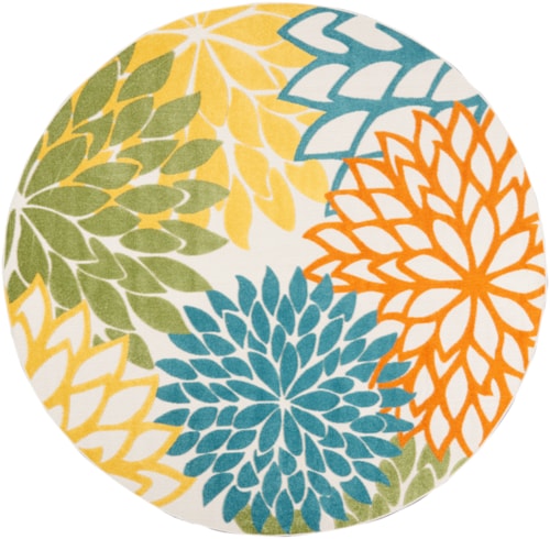 7'10"  Turquoise Multicolor Round Rug